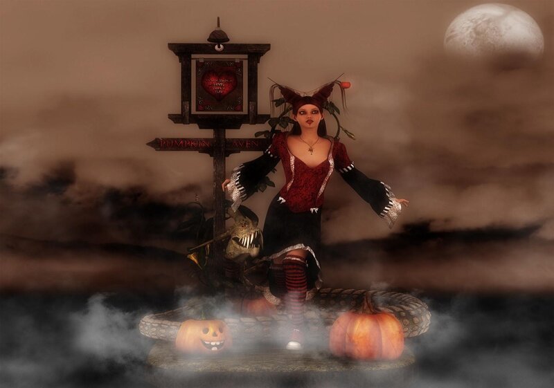 Halloween witch on pumpkin street