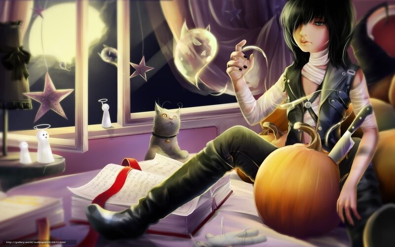 Halloween witch with cat