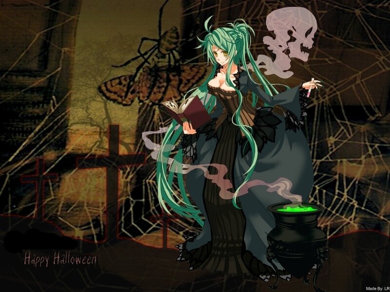 Halloween witch with green hair
