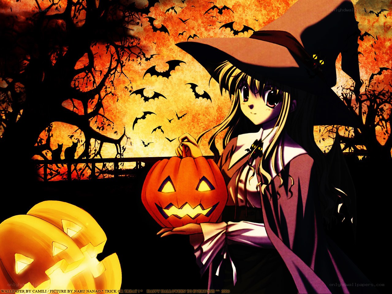Halloween witch with pumpkins