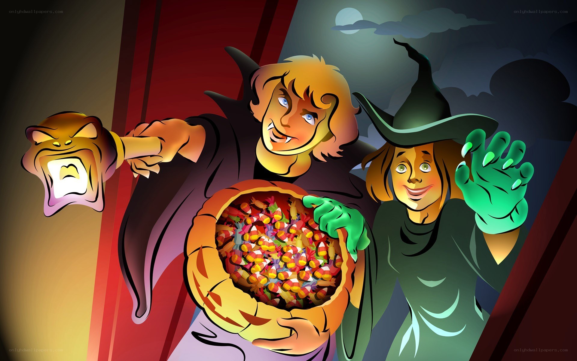 Halloween witches trick-or-treating