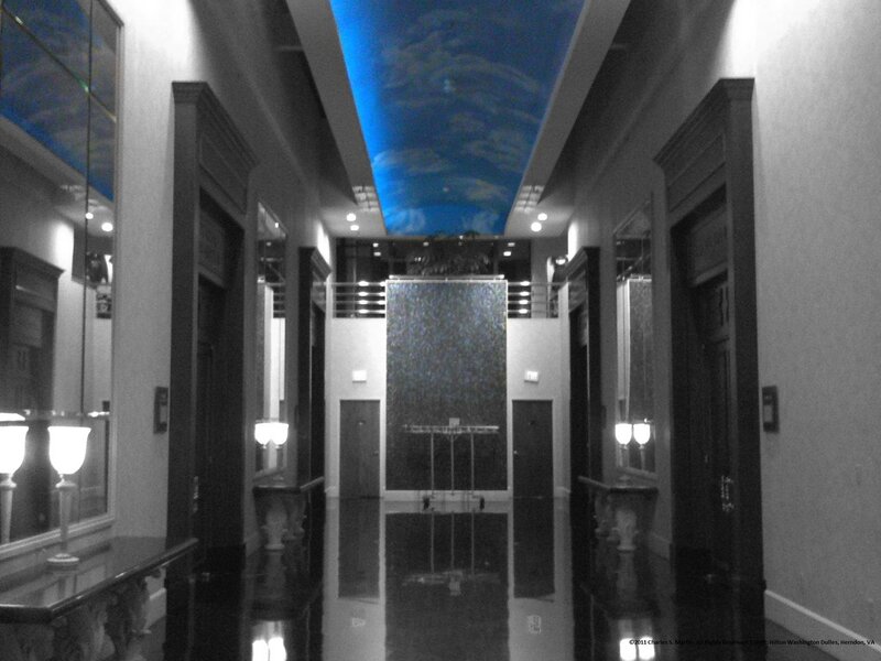 Hallway with Blue Ceiling