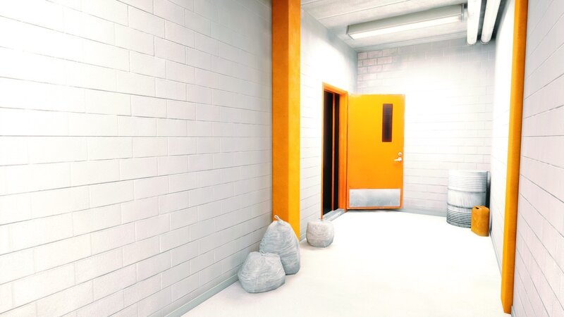 Hallway with Orange Door — White