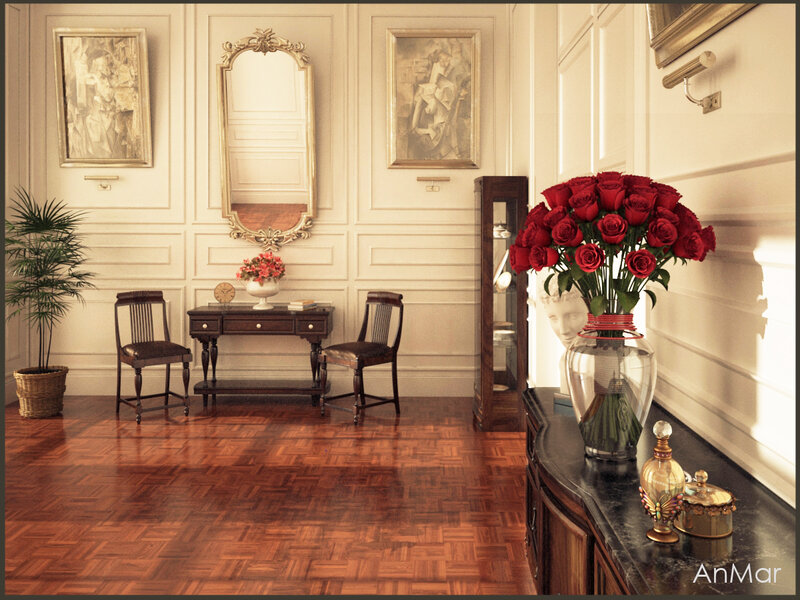 Hallway with Red Roses