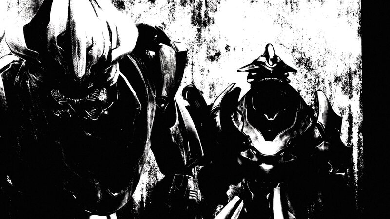 Halo characters in black and white