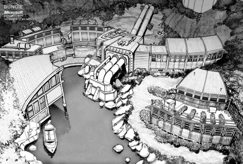Halo concept art of a settlement