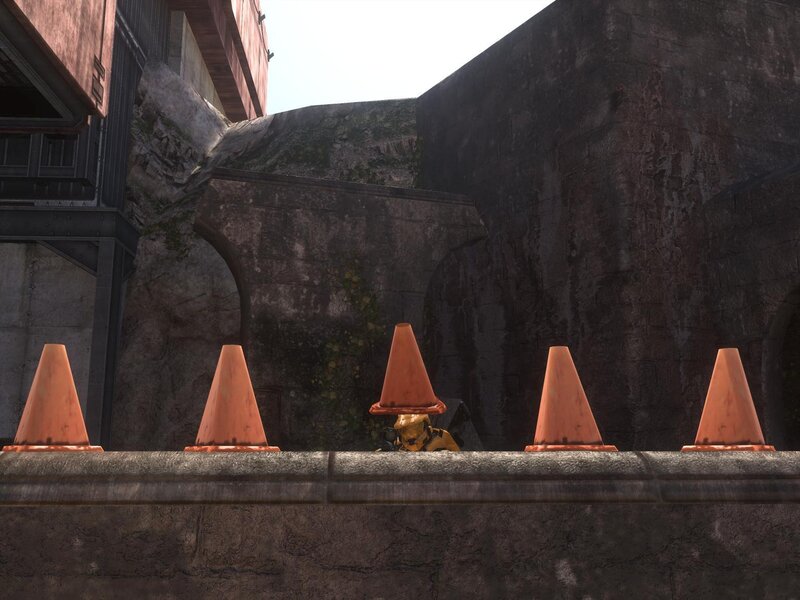Halo game scene with traffic cones