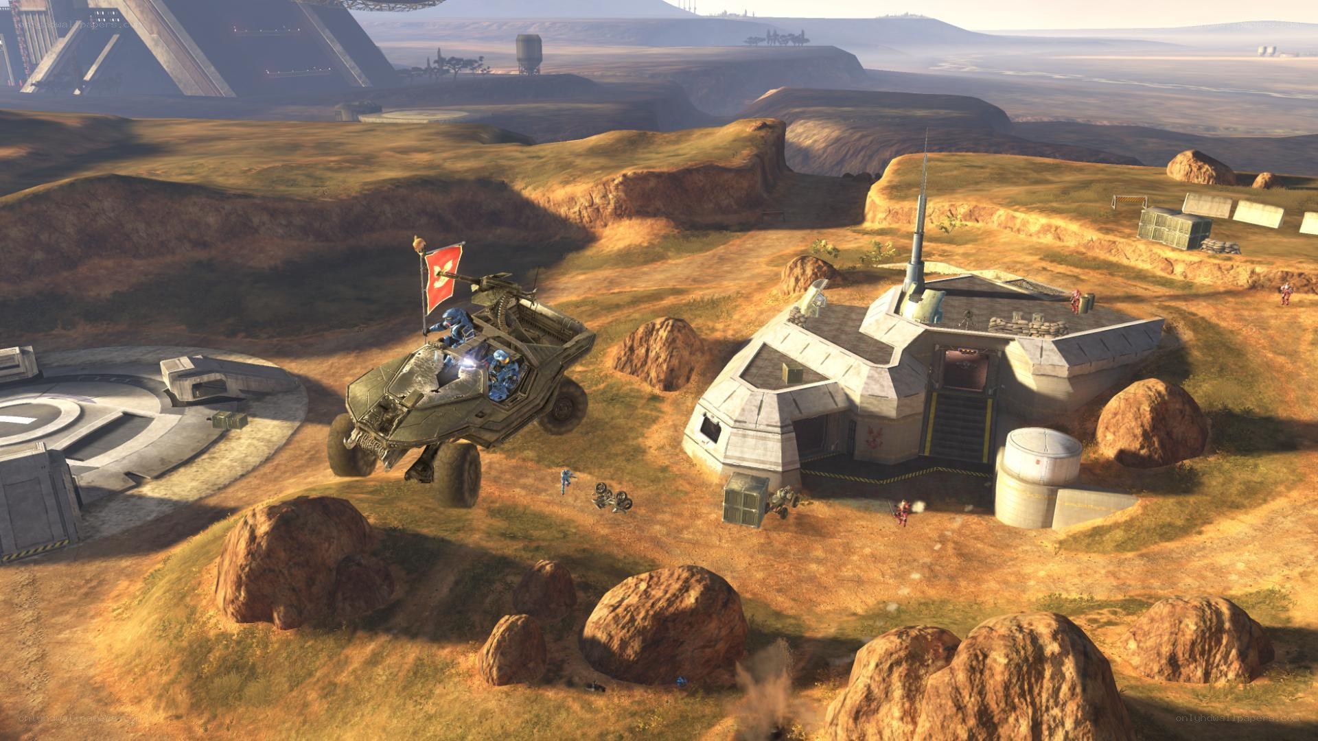 Halo game scene with vehicle