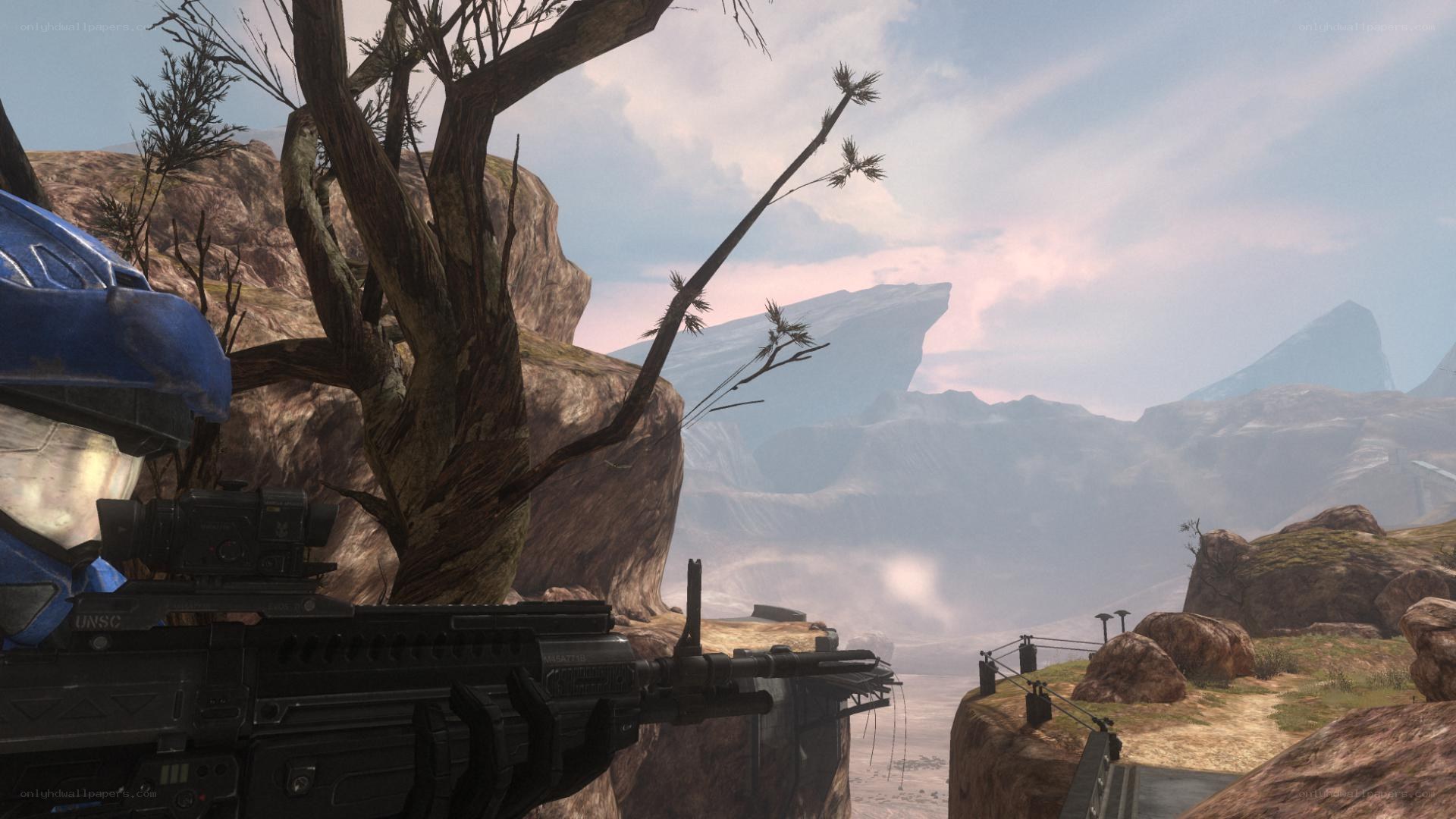 Halo game scene with weapon