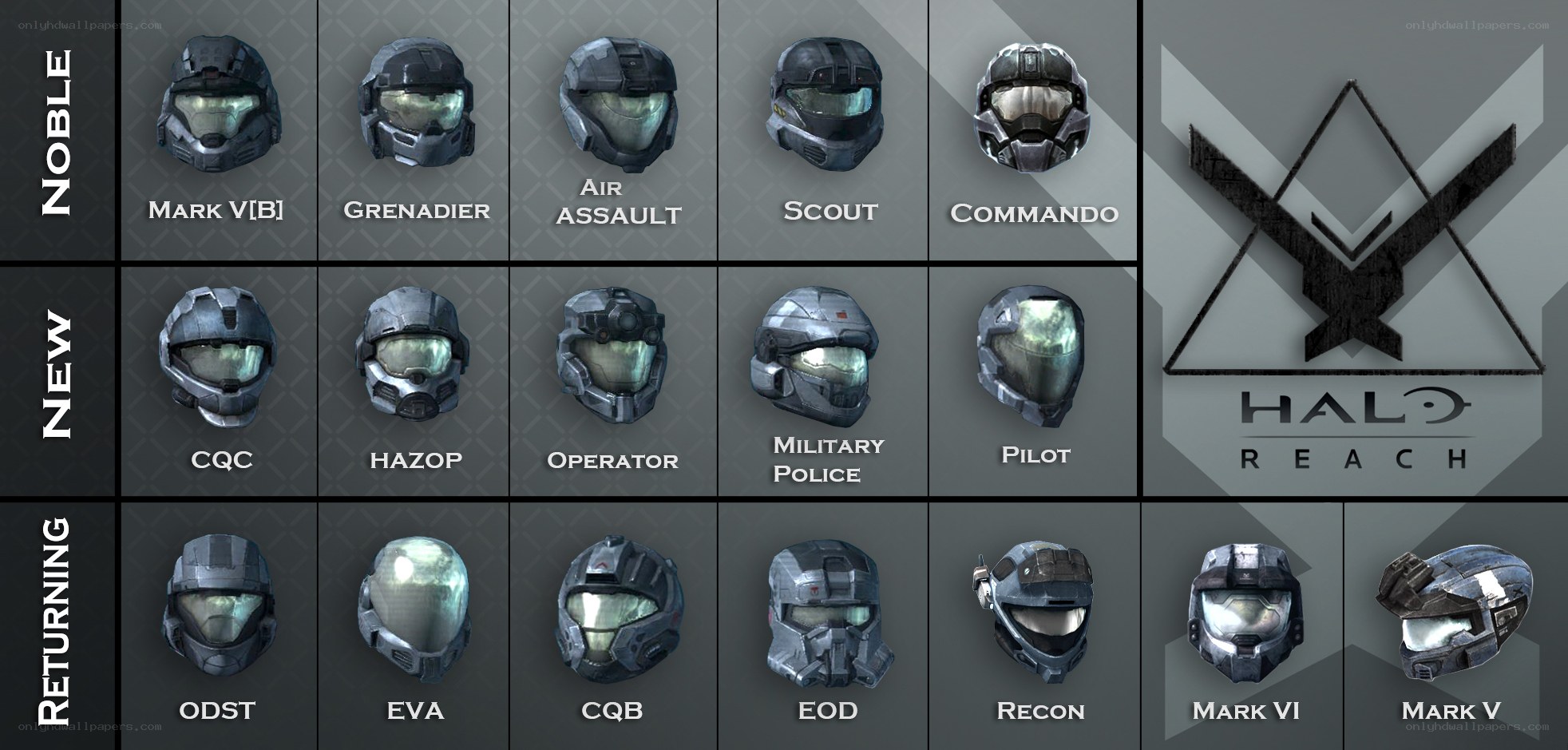 Halo Reach helmet lineup