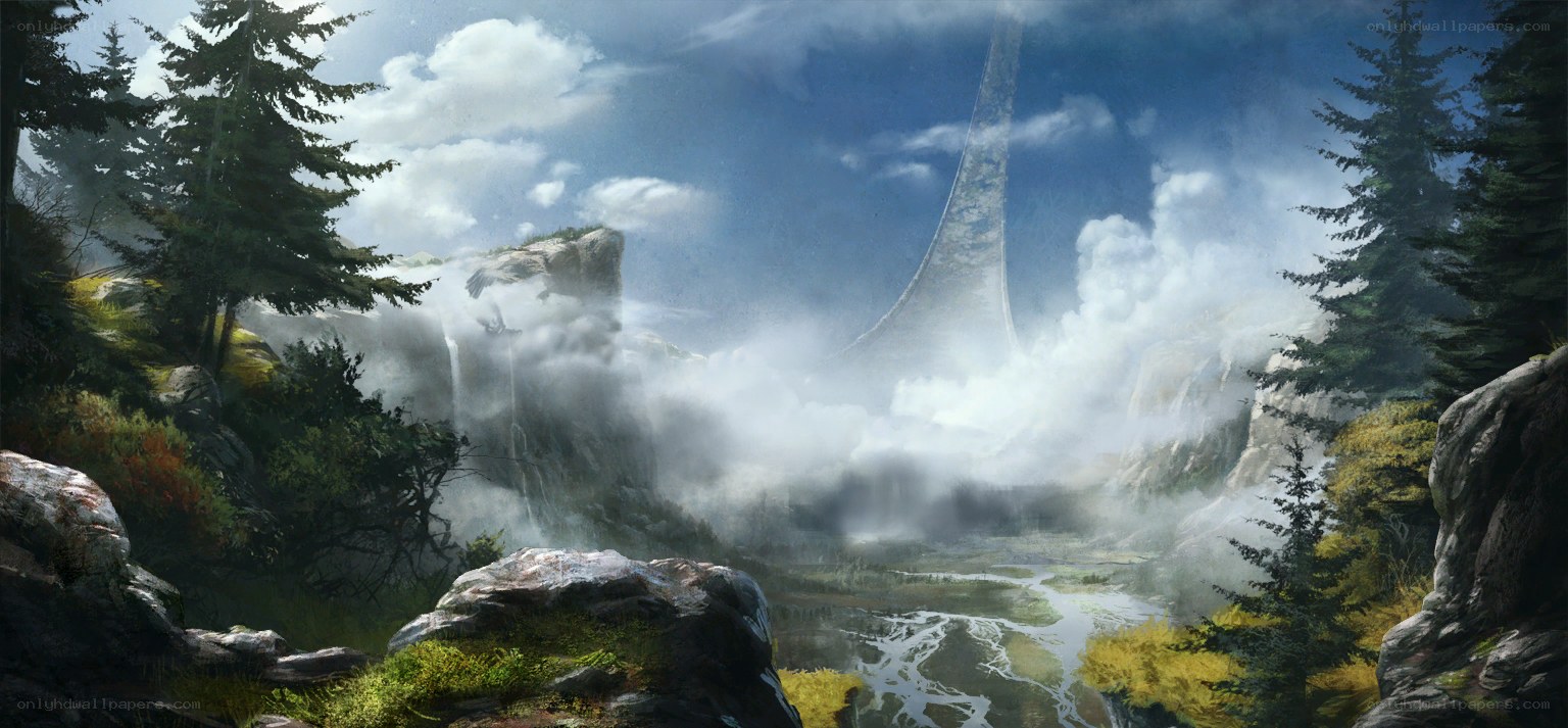 Halo ring in misty forest