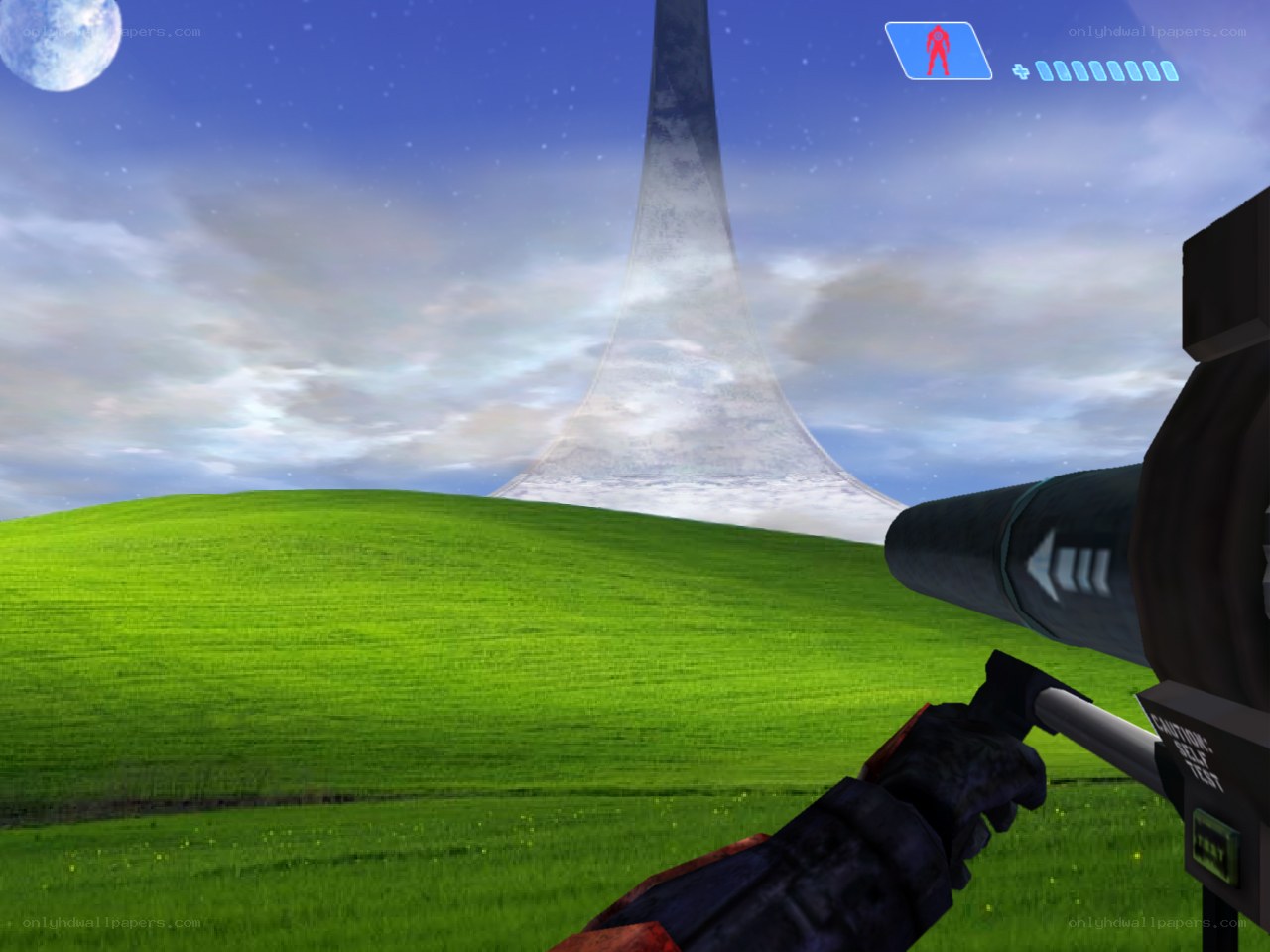 Halo ring on green hill