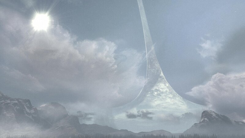 Halo ring over snowy mountains