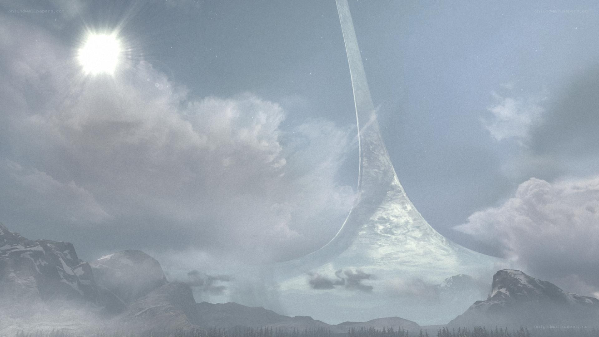 Halo ring over snowy mountains