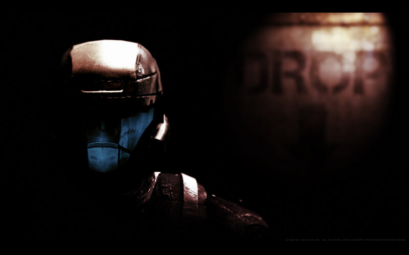 Halo soldier in dark environment