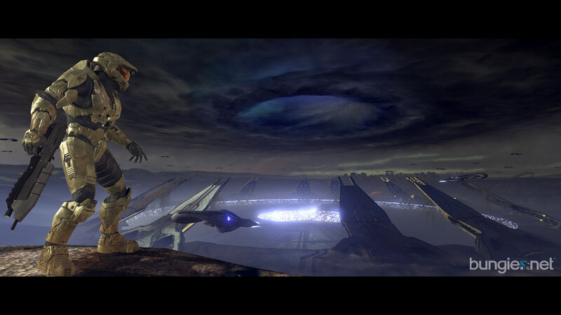 Halo soldier overlooking alien city