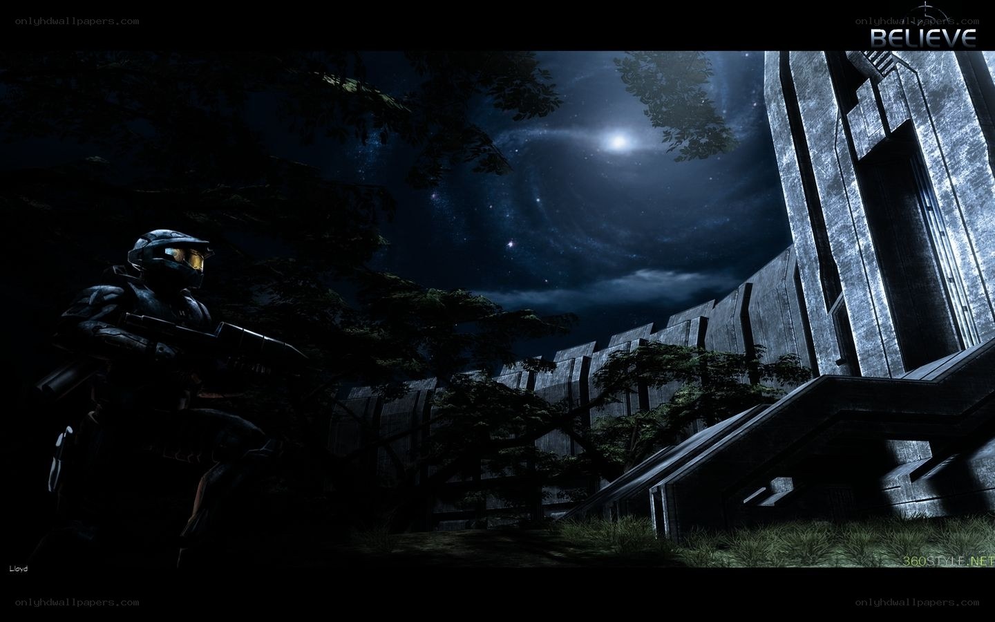 Halo soldier under starry sky