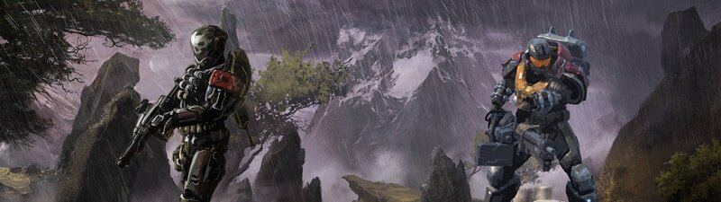 Halo soldiers in a rainy landscape