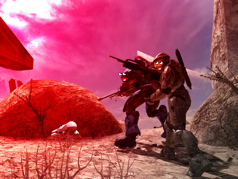 Halo soldiers in red landscape