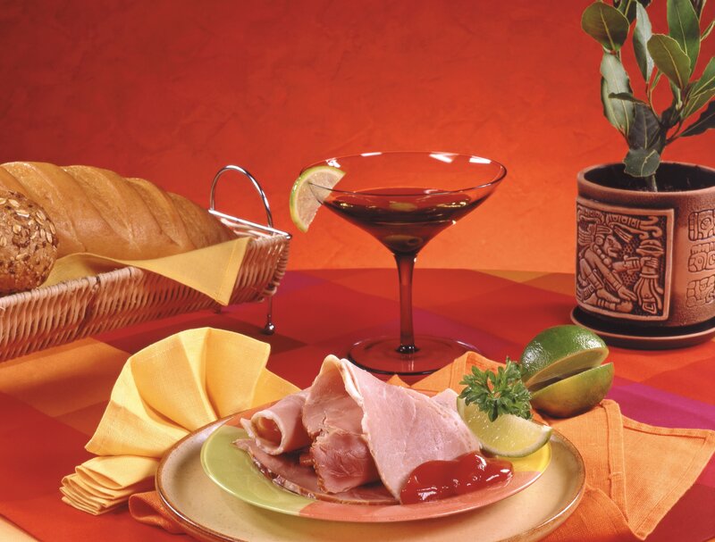 Ham and bread with cocktail