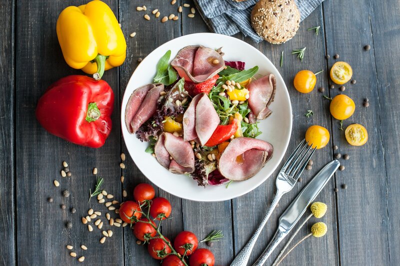 Ham and Salad on Plate