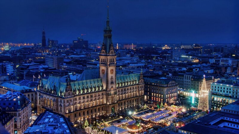 Hamburg City Hall at Night — Blue