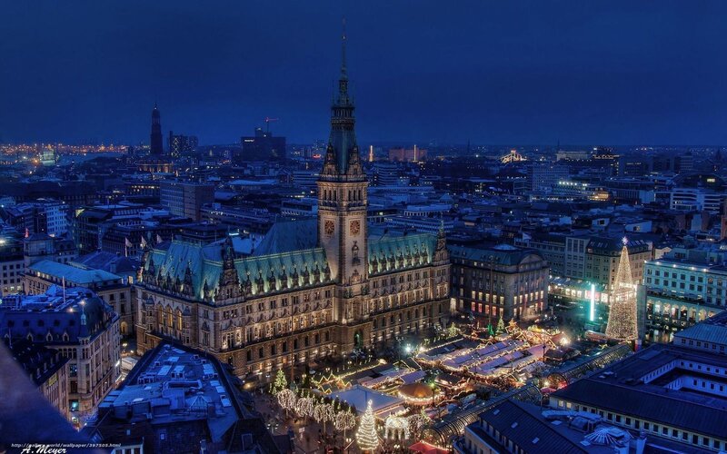 Hamburg City Hall at Night