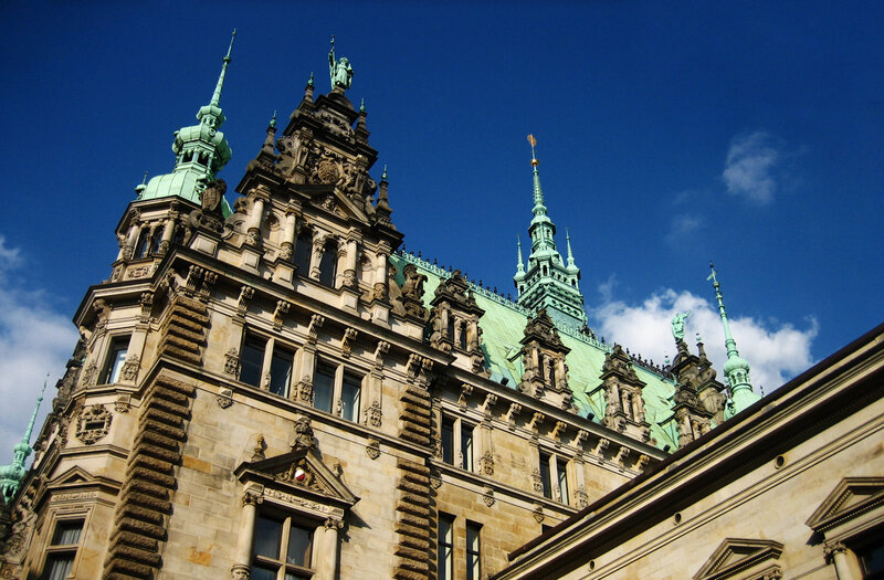 Hamburg City Hall under blue sky