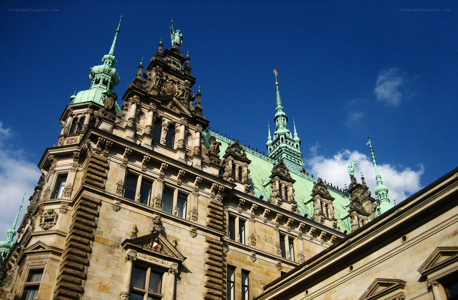 Hamburg City Hall under blue sky