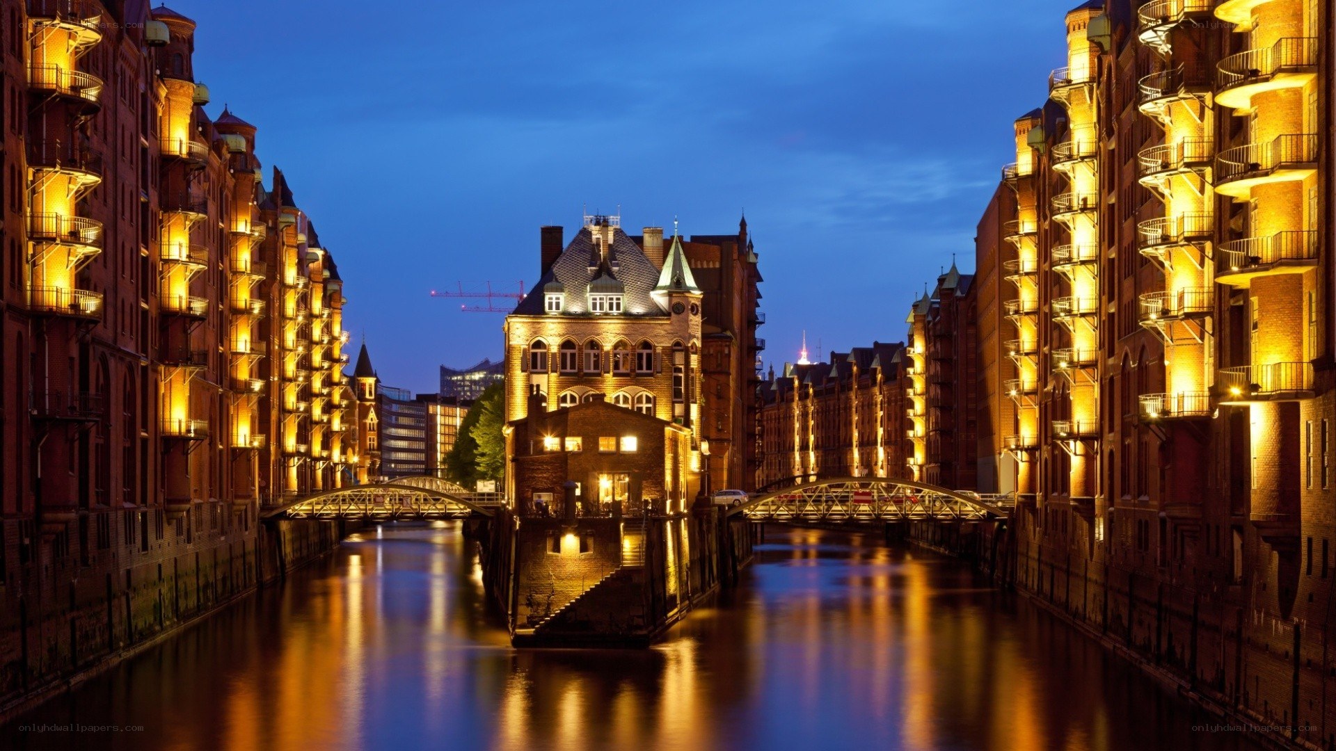 Hamburg harbor at dusk