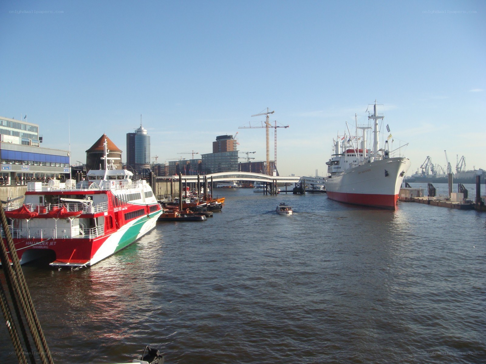 Hamburg harbor with ships