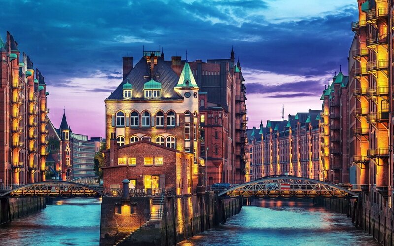 Hamburg Warehouse District — Blue, Dramatic