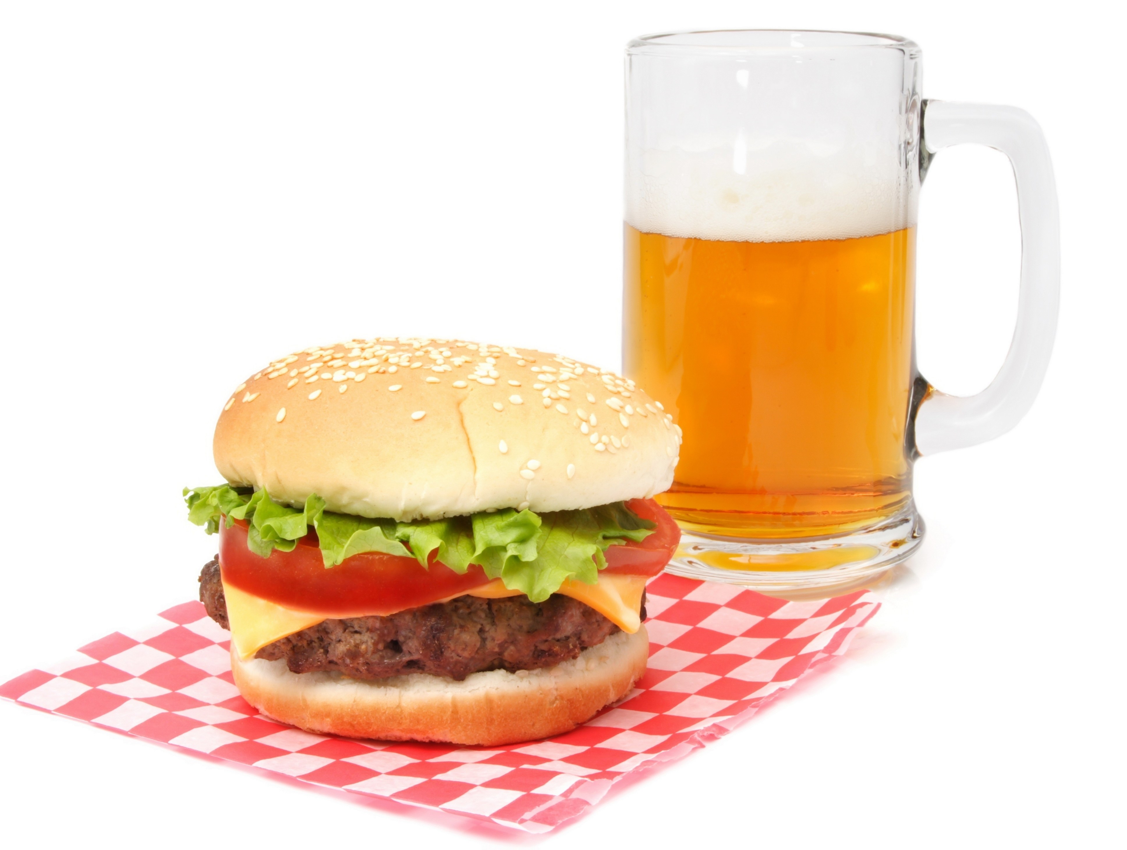 hamburger and beer mug