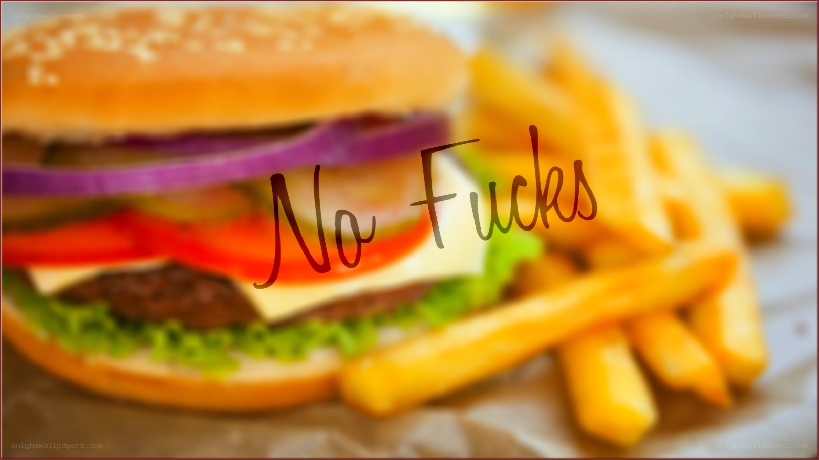 hamburger and fries with text