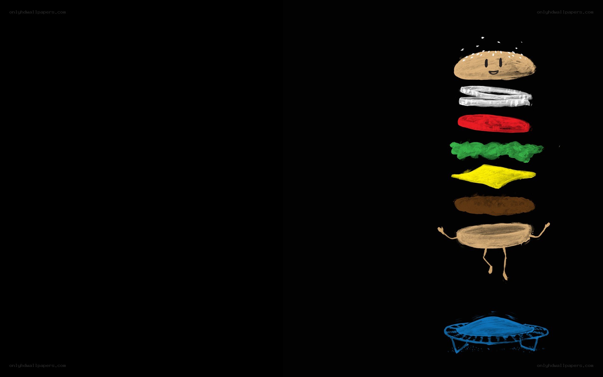 hamburger falling on trampoline
