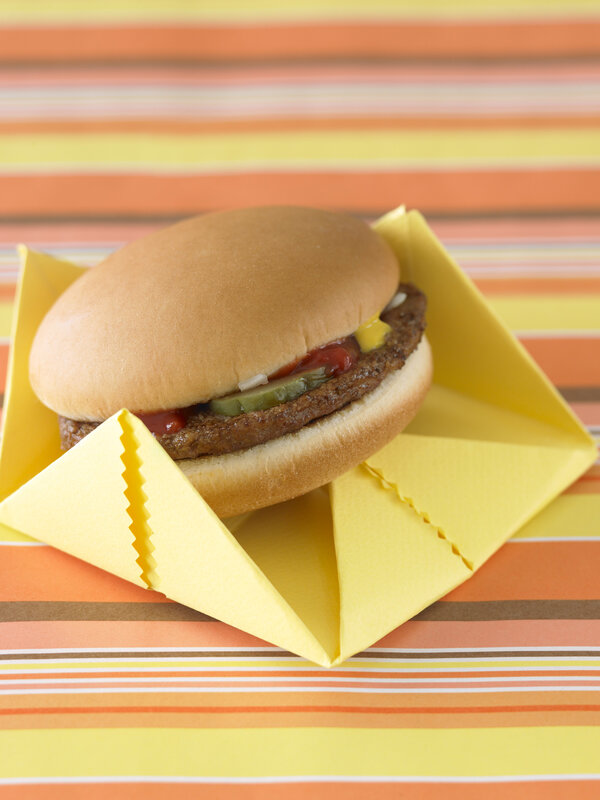 hamburger in a paper holder