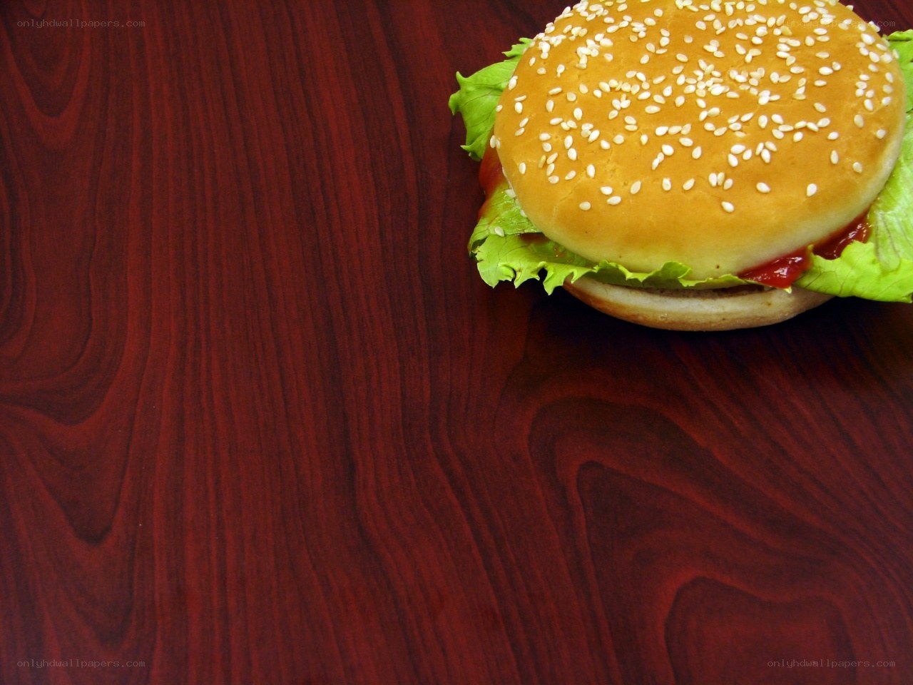 hamburger on wooden table