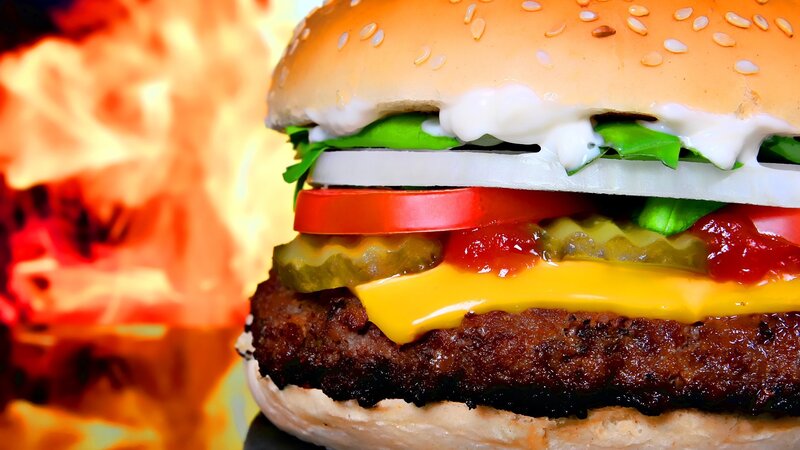 Hamburger with Flames — Brown, Dramatic