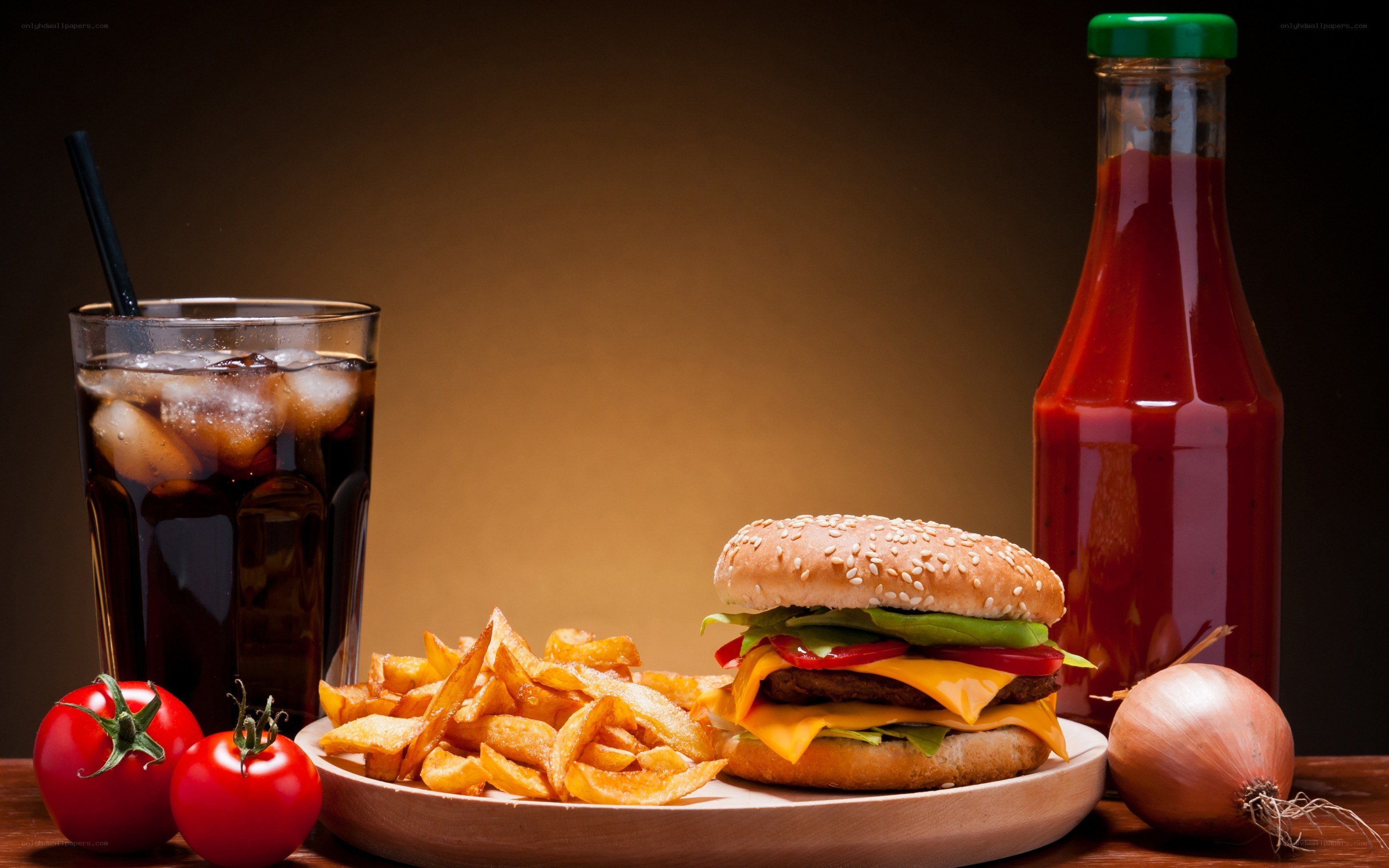 hamburger with fries and soda