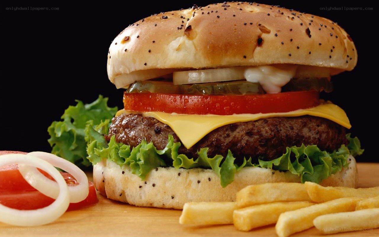 hamburger with fries and toppings