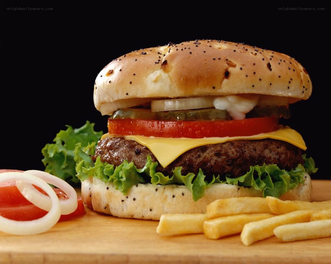hamburger with fries and toppings