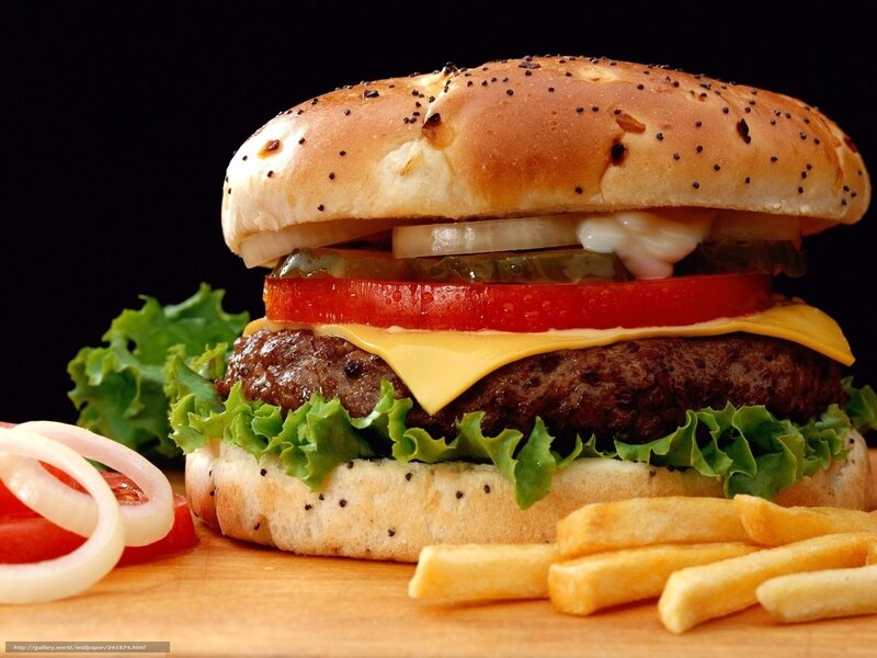 Hamburger with Fries — Brown, Appetizing, Photograph, Lettuce