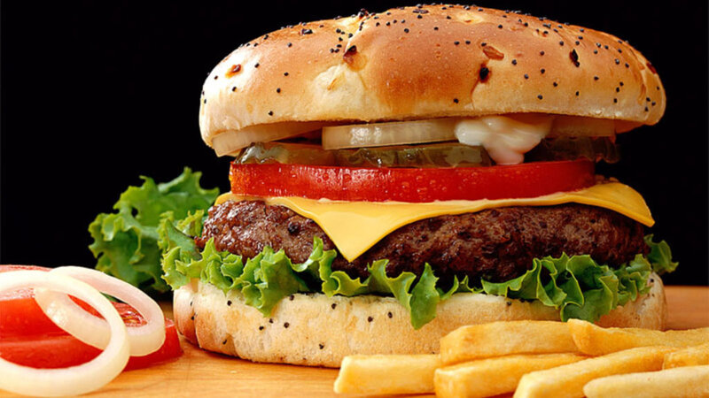 Hamburger with Fries — Brown, Appetizing, Photograph, Lettuce, Tomato