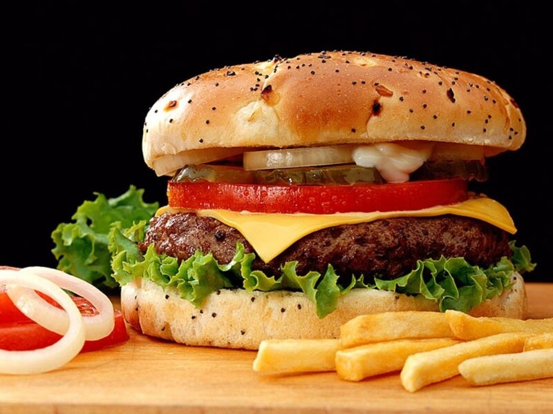 Hamburger with Fries — Brown, Appetizing