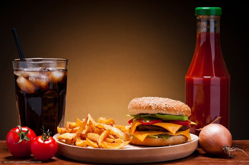 Hamburger with Fries — Brown, Dramatic
