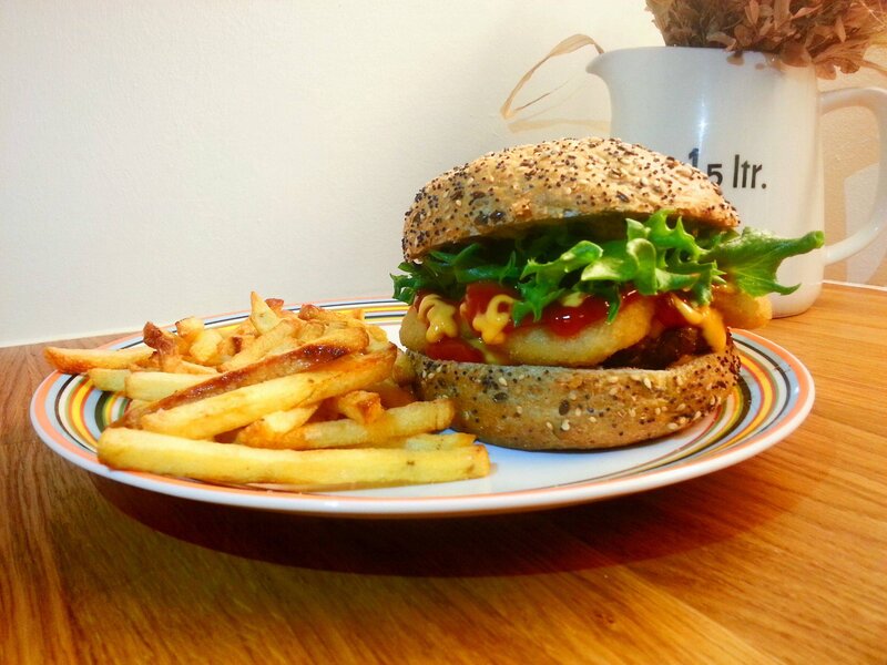 Hamburger with Fries — Brown, Neutral, Photograph