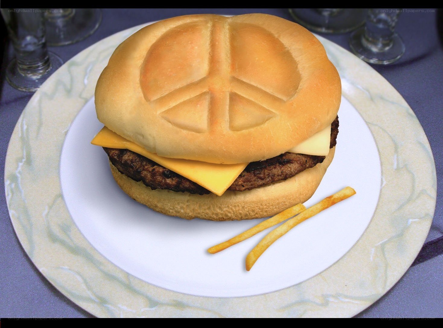 hamburger with peace symbol bun
