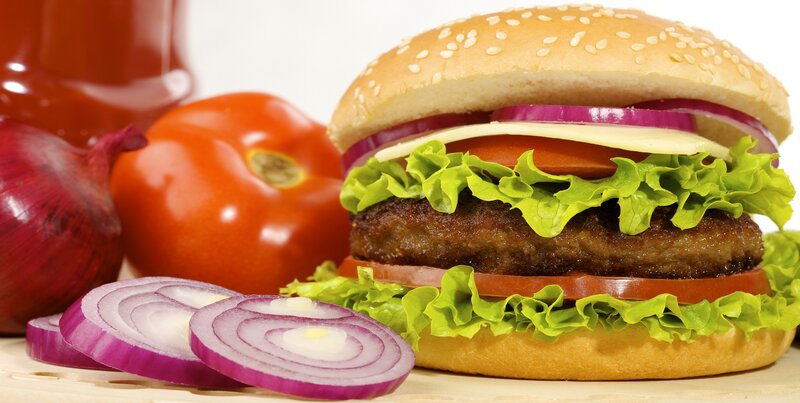 Hamburger with Toppings — Brown, Appetizing, Photograph