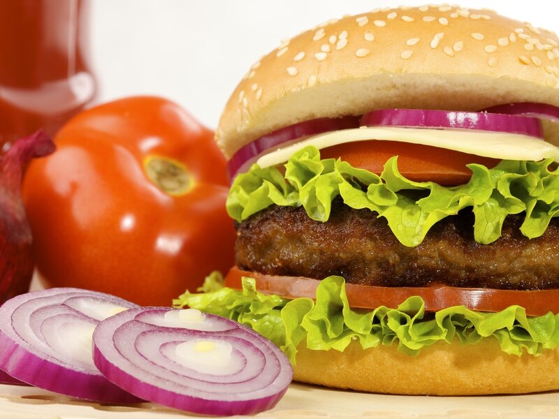 Hamburger with Toppings — Brown, Appetizing