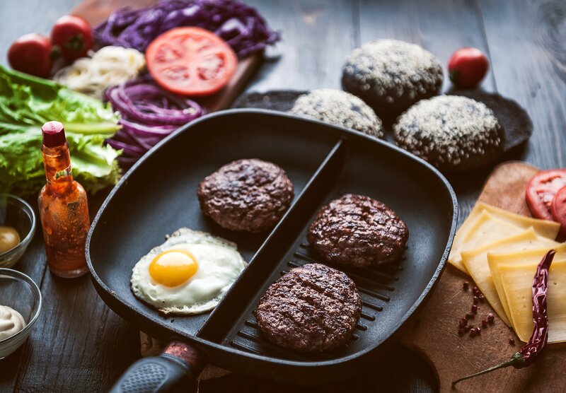 Hamburgers Cooking in Pan
